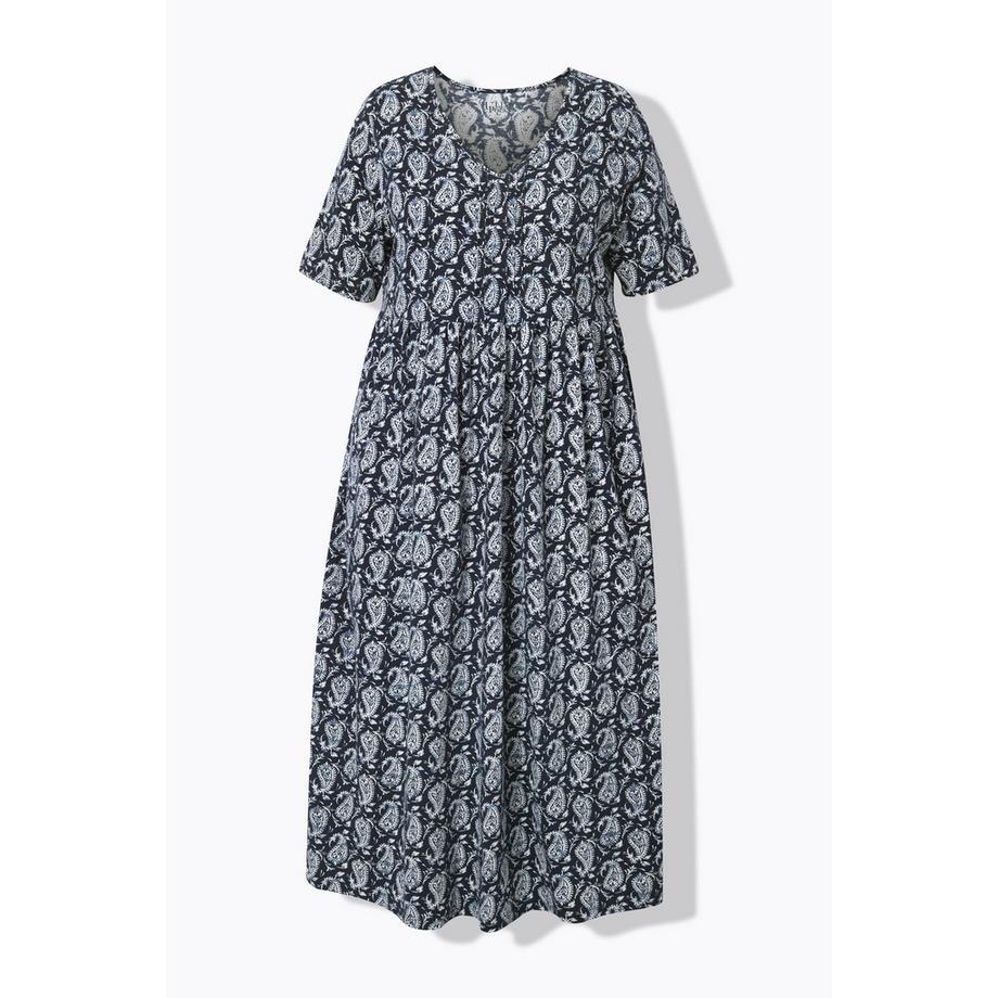 Ulla Popken Robe Maxi Coupe Évasée Décolleté V Manches Courtes avec Poches  