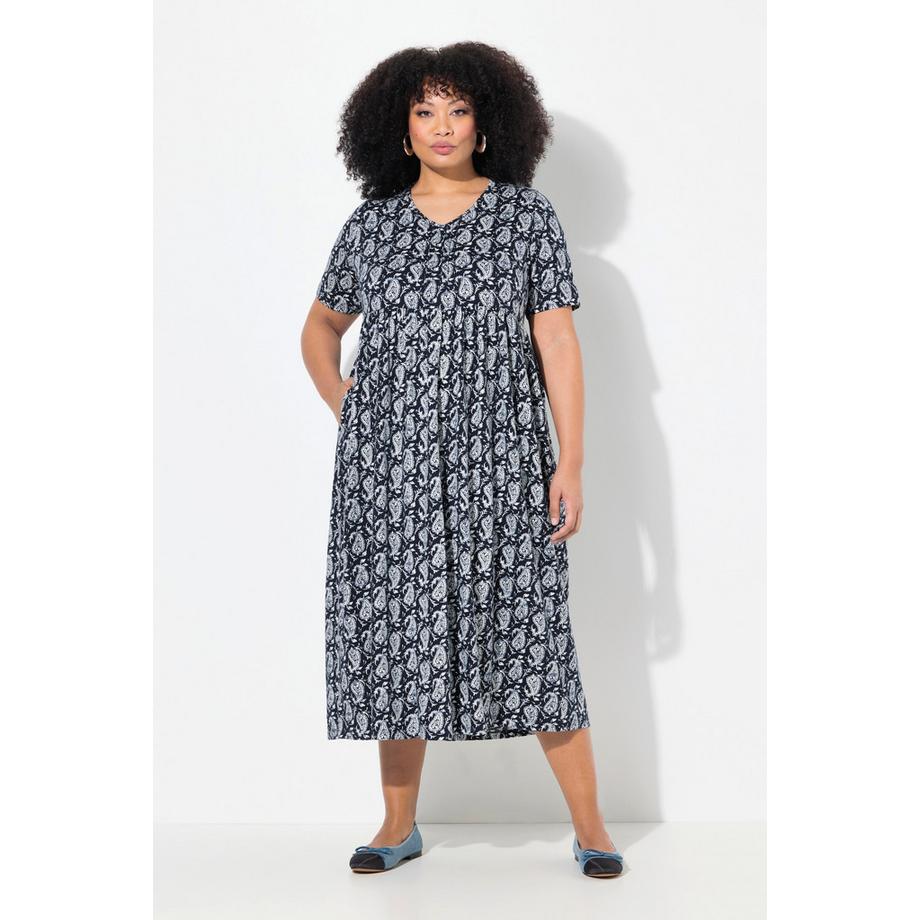 Ulla Popken Robe Maxi Coupe Évasée Décolleté V Manches Courtes avec Poches  