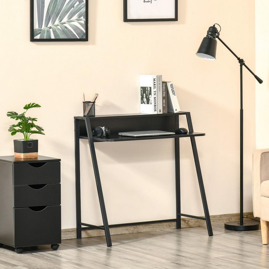 Northio Computertisch Stilvoller Schreibtisch Mit Ablage & Kabelmanagement, Metall, Schwarz, 84X45X85Cm  