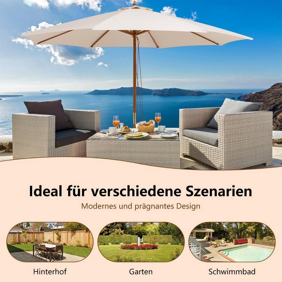 Northix Ombrellone da tavolo grande in legno da 300 cm con 8 stecche di bambù 300 x 300 x 262 cm beige  