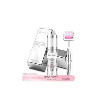âme pure  CIT Face Roller PLATINUM - Microneedling Derma Roller avec aiguilles microfines pour le visage + Collagen Platinum Gel+ Sanitizer Spray 