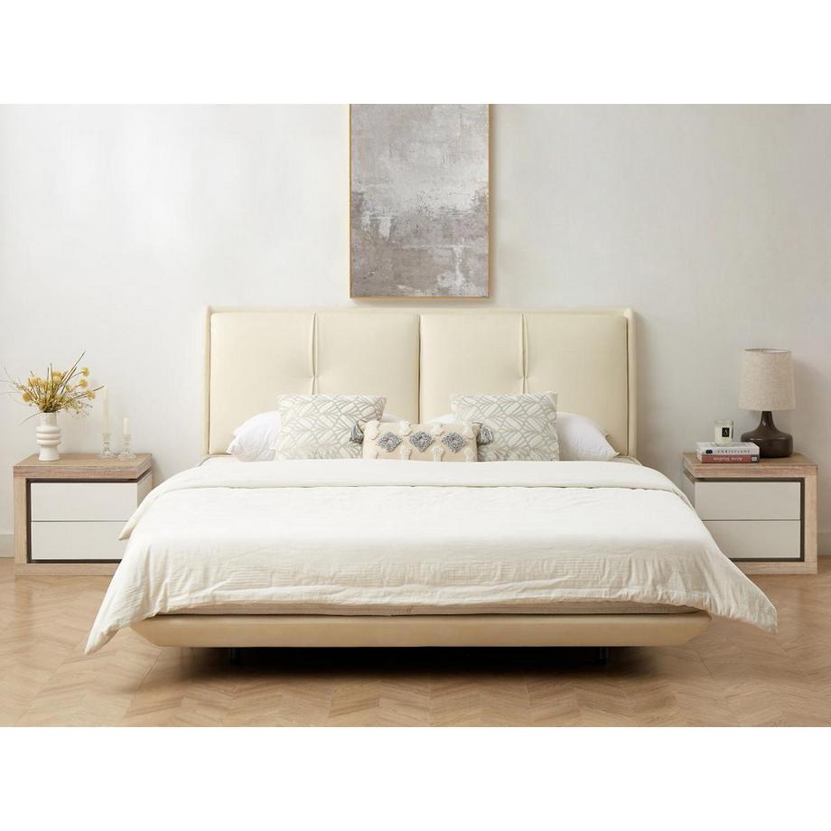 Vente-unique Comodino lato destro con 2 cassetti Con LED Bianco laccato e Naturale - FLARANCIA  