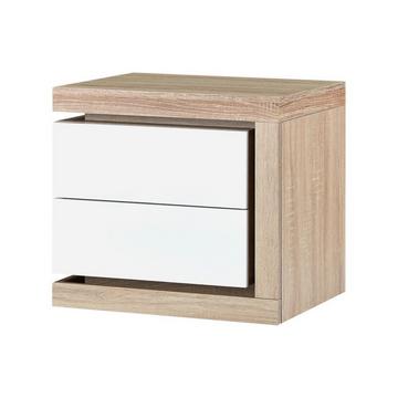 Nachttisch mit 2 Schubladen - rechte Seite - Mit LED-Beleuchtung - Weiß lackiert und Holzfarben - FLARANCIA