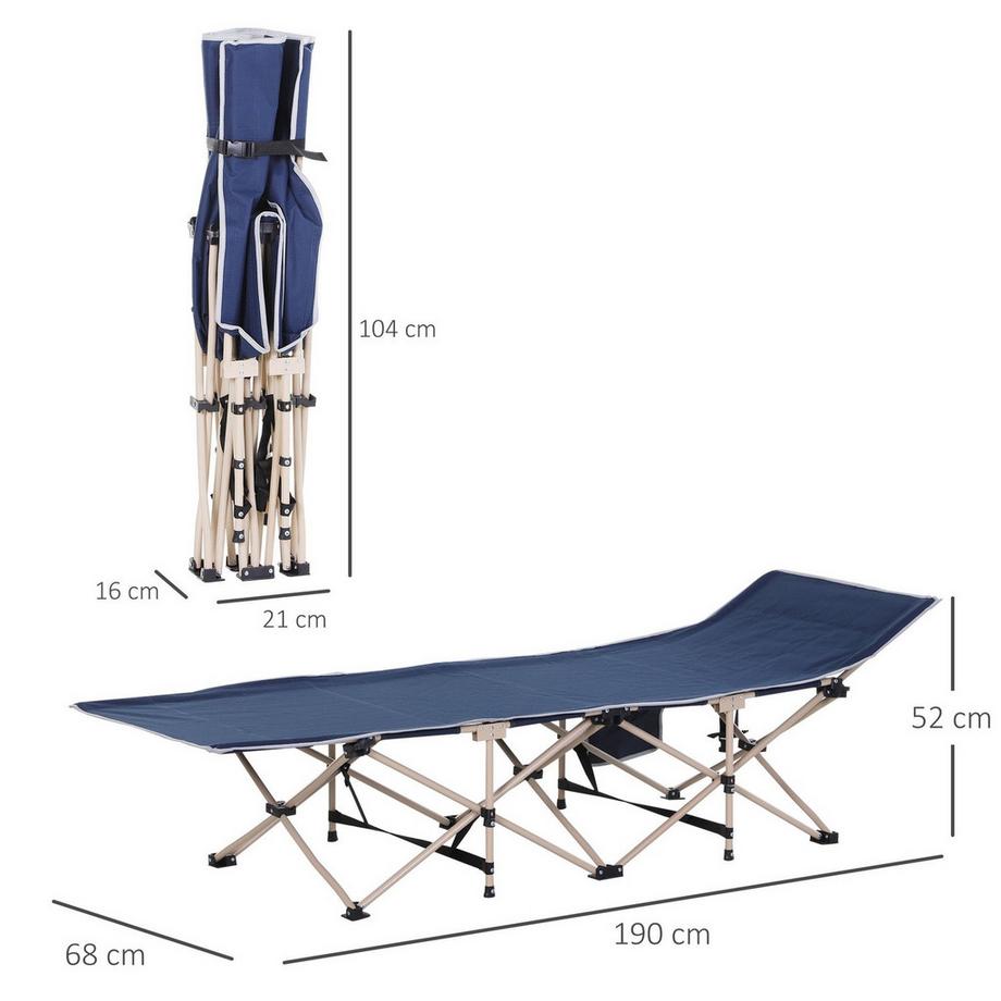Northio  Camp Bed Lit De Camping Pliable Avec Sac De Rangement, Acier Et Oxford, Bleu, 190X68X52Cm 