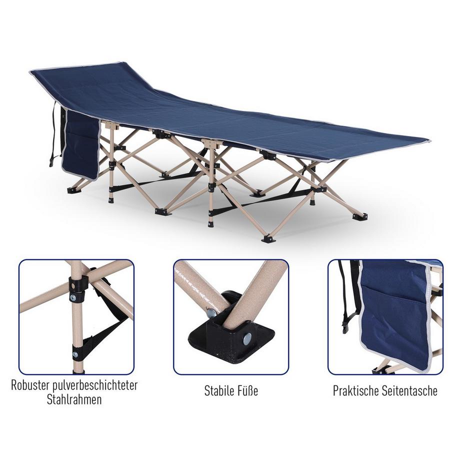 Northio  Camp Bed Lit De Camping Pliable Avec Sac De Rangement, Acier Et Oxford, Bleu, 190X68X52Cm 