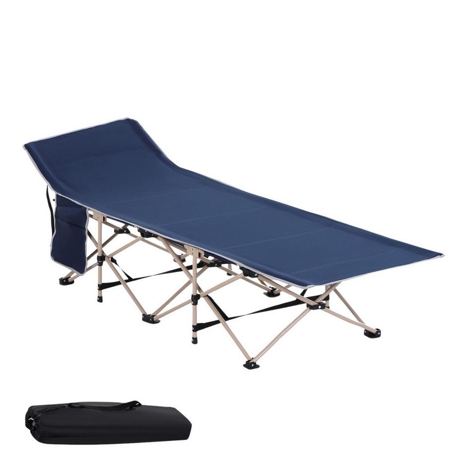 Camp Bed Lit De Camping Pliable Avec Sac De Rangement, Acier Et Oxford, Bleu, 190X68X52Cm