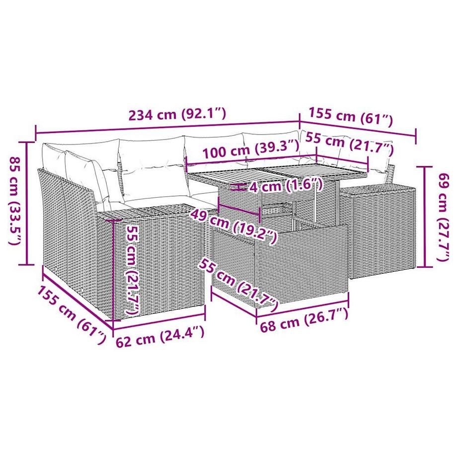 VidaXL Ensemble de canapés de jardin rotin synthétique  