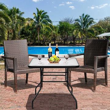 Terrassentisch Rechteckiger Kaffeetisch mit Tischplatte Bistrotisch Gartentisch Glastisch Schwarz