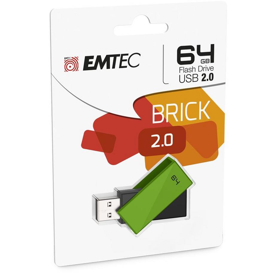 EMTEC  Emtec C350 Brick 2.0 USB-Stick 64 GB USB Typ-A Schwarz, Grün 