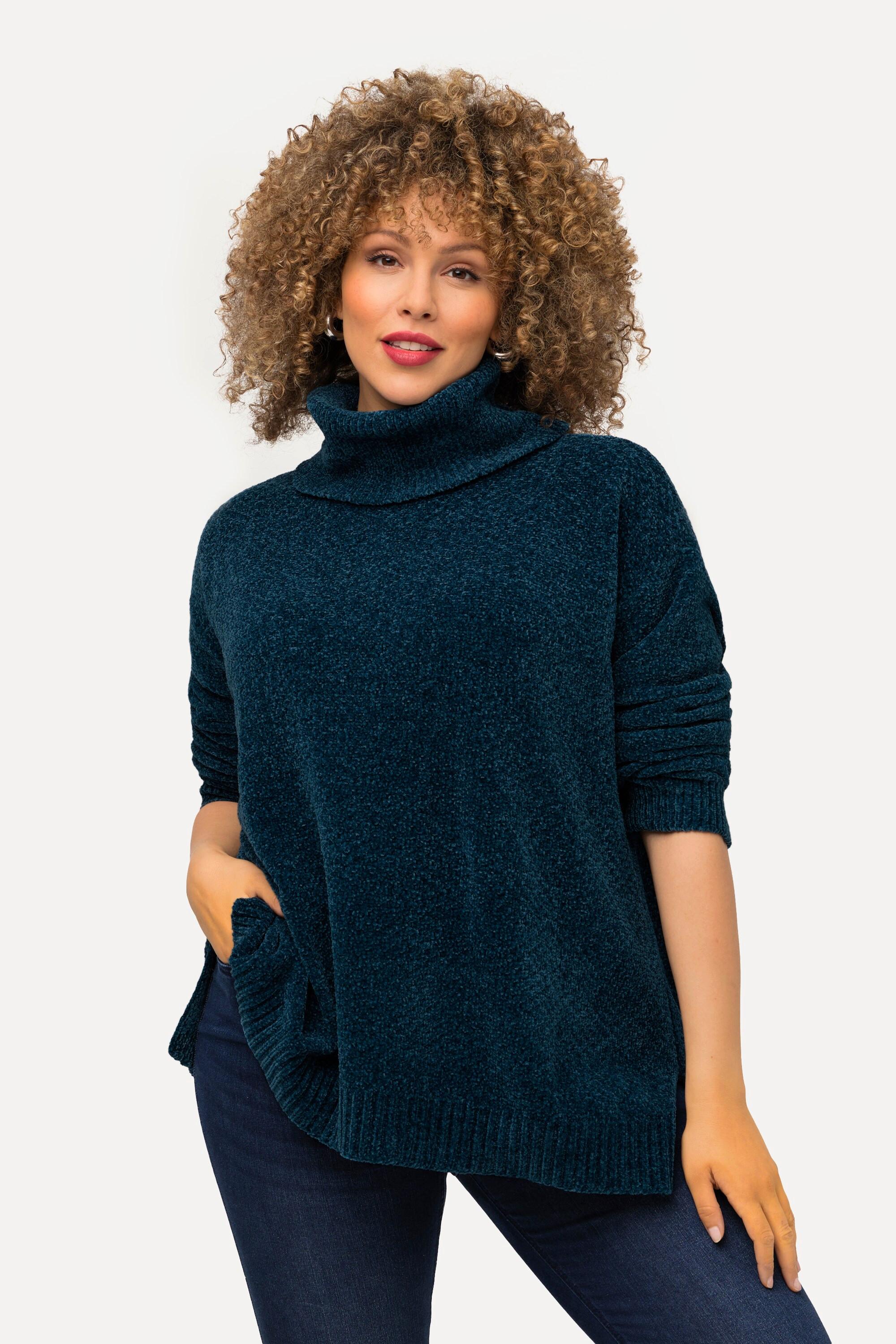 Ulla Popken  Pullover di ciniglia dal taglio oversize con collo alto e maniche lunghe 