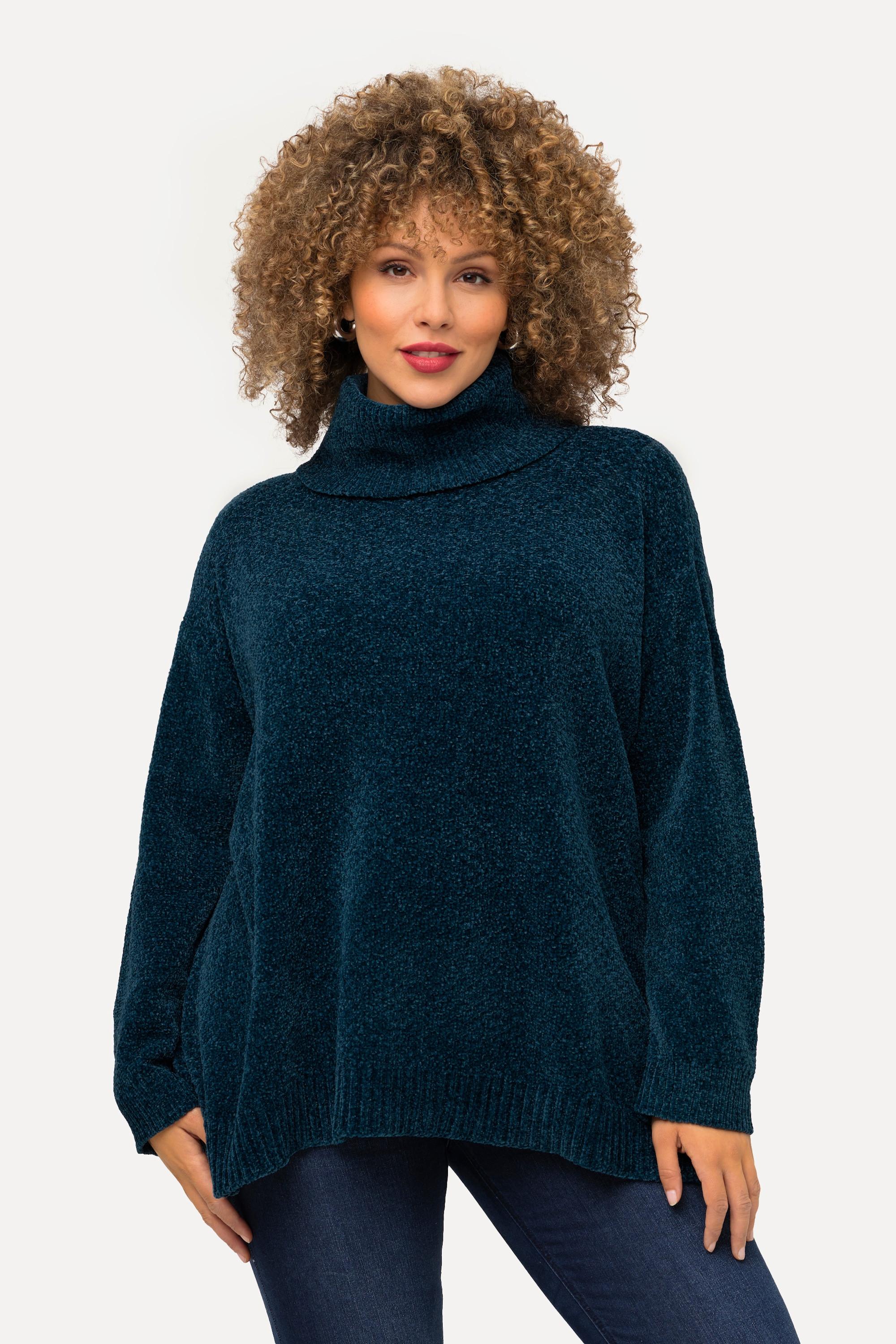 Ulla Popken  Pullover di ciniglia dal taglio oversize con collo alto e maniche lunghe 