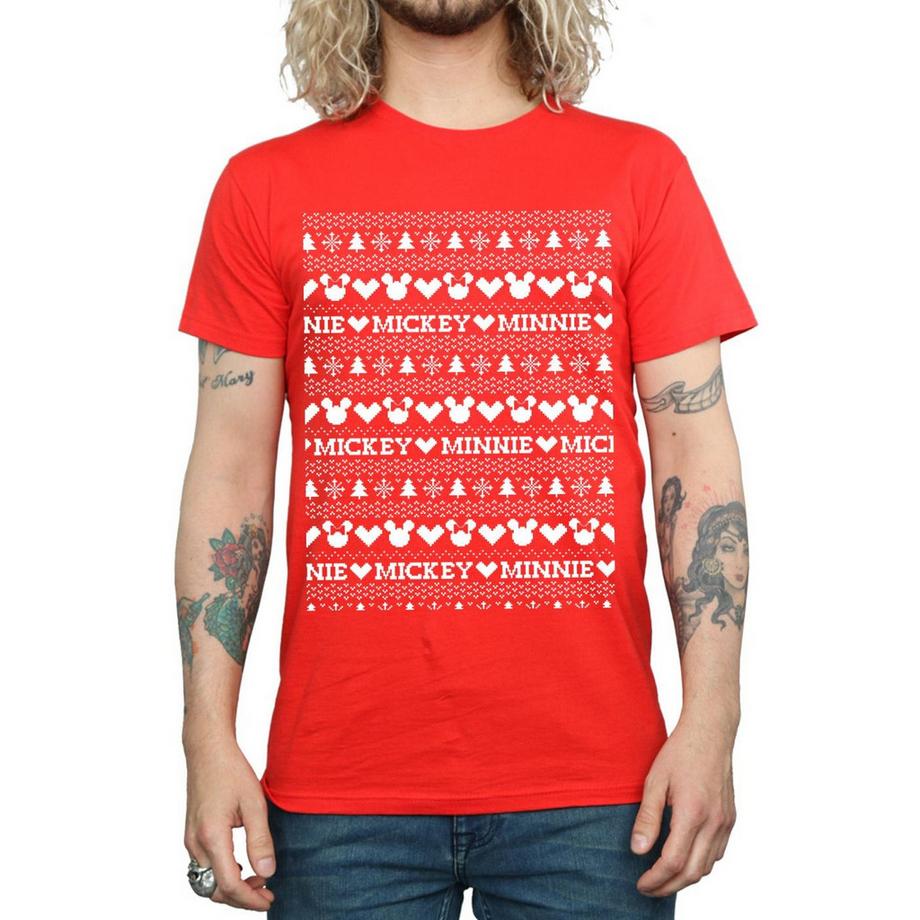 Disney Mickey Minnie Mouse T-Shirt Stile Maglione Natalizio  