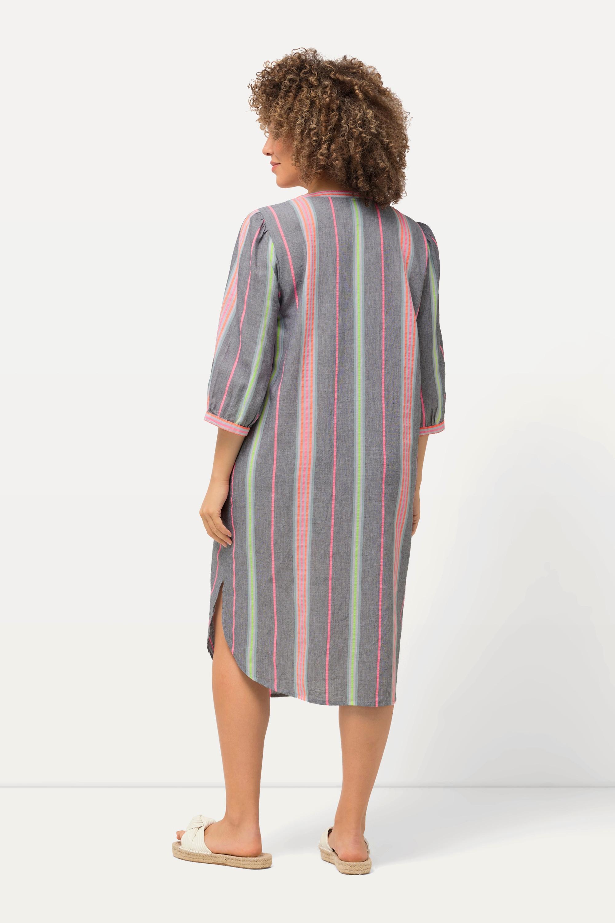 Ulla Popken Caftan Oversized Rayures Encolure V Manches 3/4  