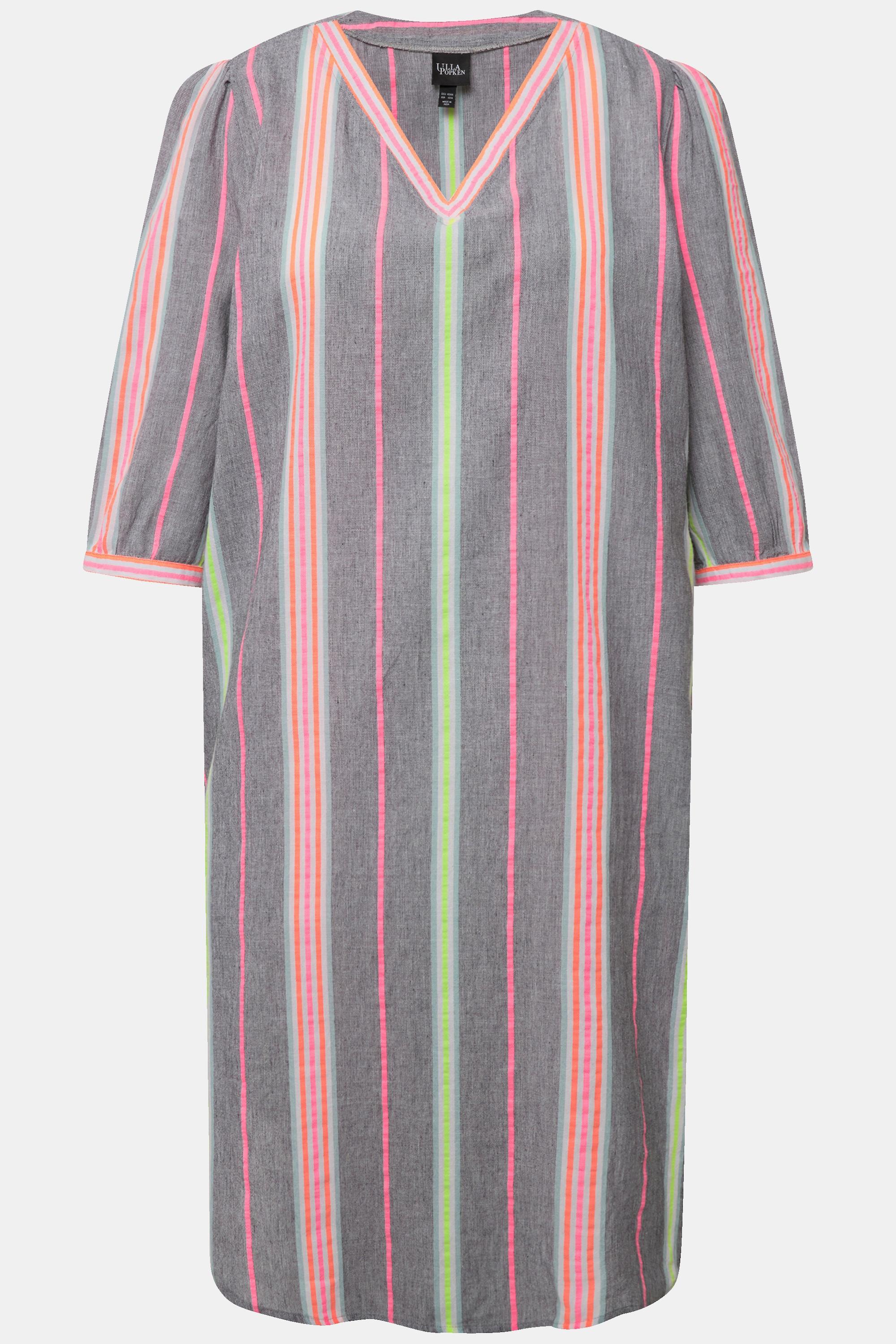 Ulla Popken Caftan Oversized Rayures Encolure V Manches 3/4  