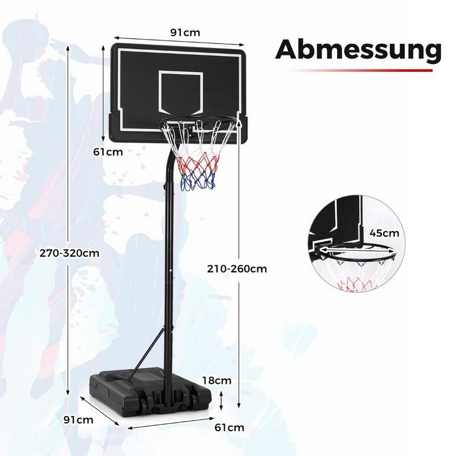 Northio  Basketballkorb Outdoor Basketballständer 210-260 cm höhenverstellbar auf Rädern Schwarz 