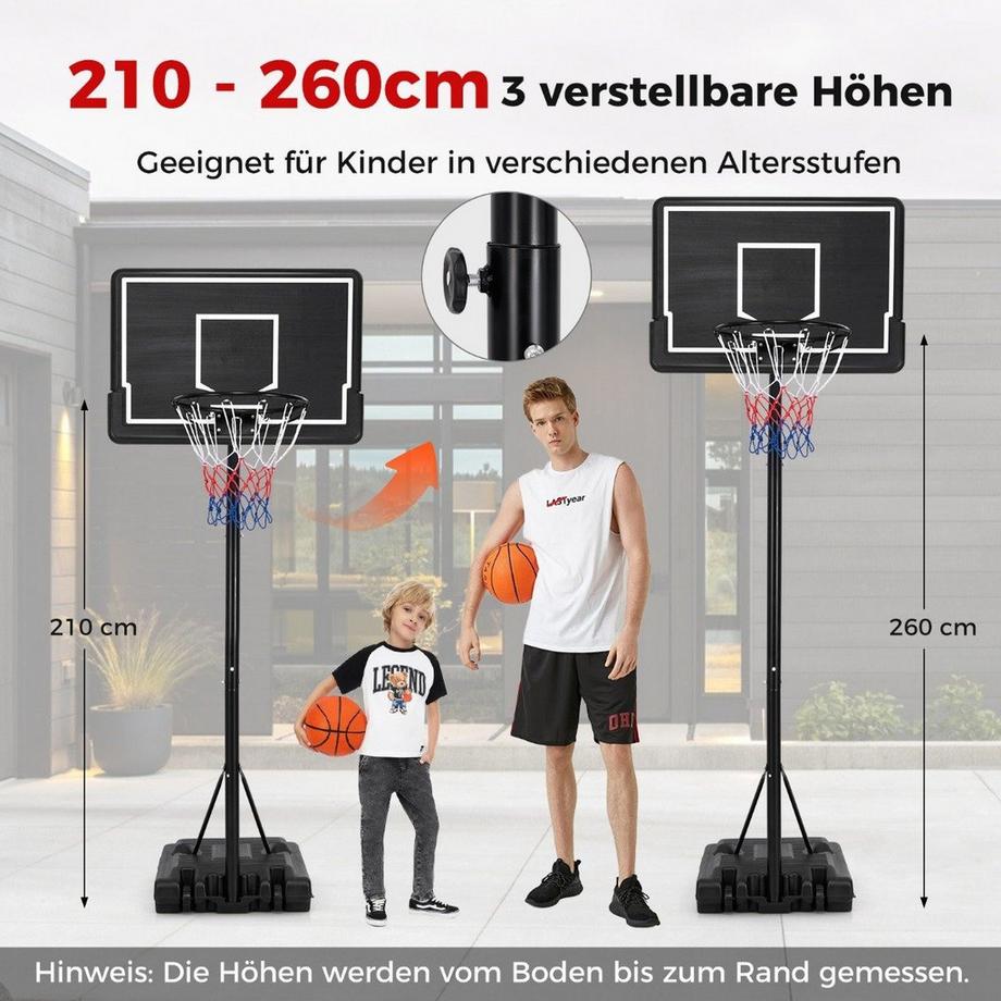 Northio  Basketballkorb Outdoor Basketballständer 210-260 cm höhenverstellbar auf Rädern Schwarz 