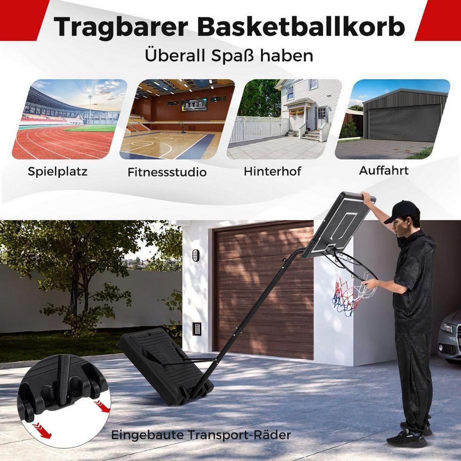 Northio  Basketballkorb Outdoor Basketballständer 210-260 cm höhenverstellbar auf Rädern Schwarz 