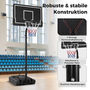Basketballkorb Outdoor Basketballständer 210-260 cm höhenverstellbar auf Rädern Schwarz