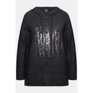 Ulla Popken  Sweat-shirt en maille avec paillettes, capuche et manches longues, coupe évasée 