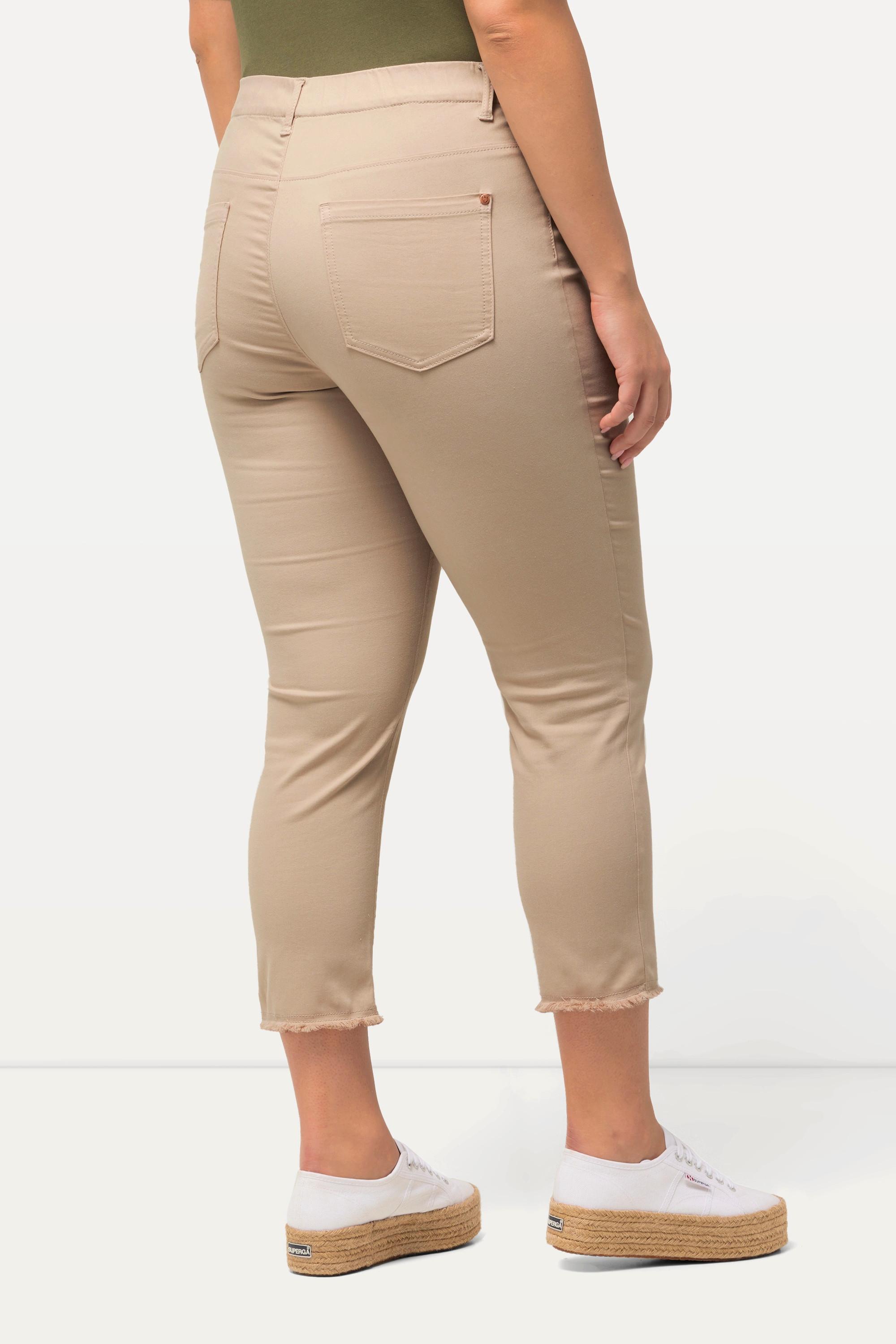 Ulla Popken  Pantalon 7/8 Sienna. Jambe étroite et ourlet frangé 