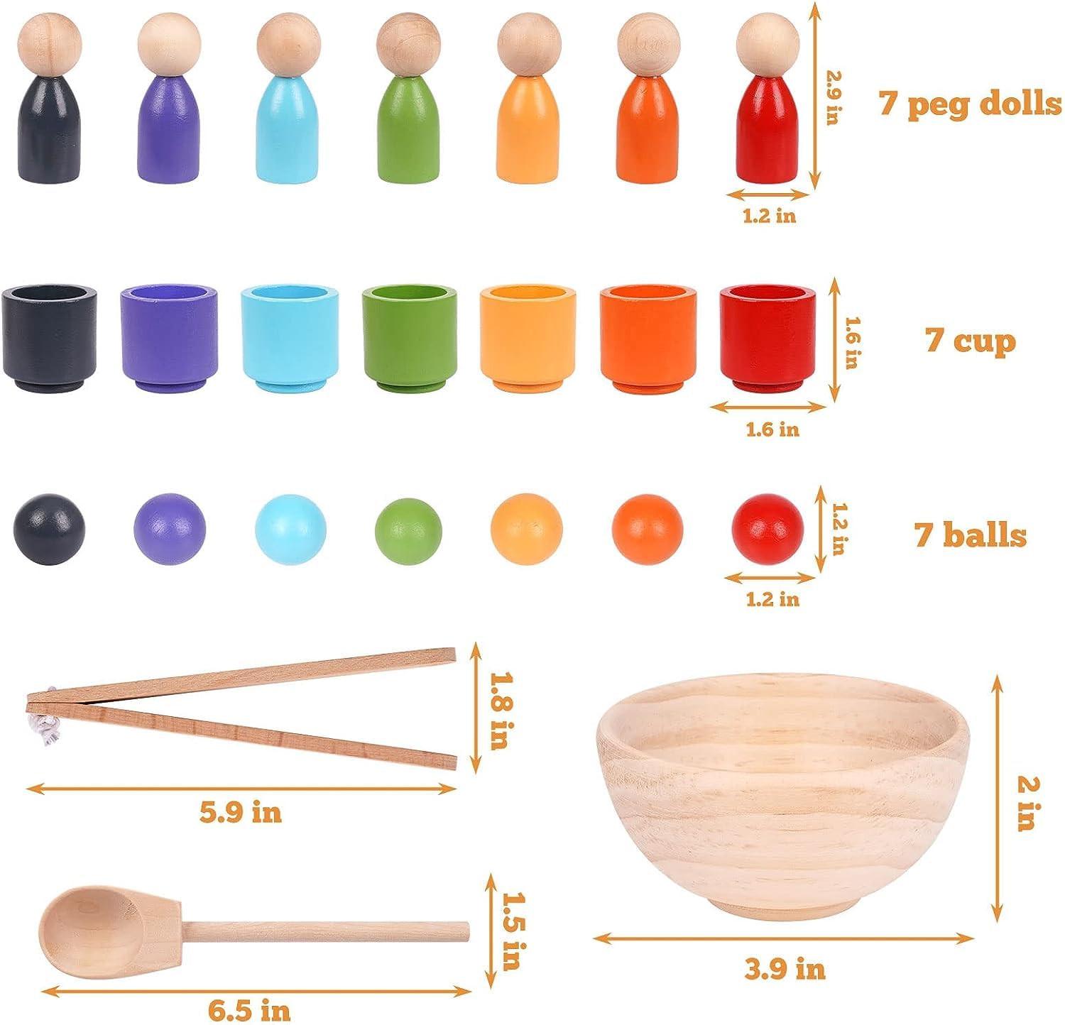 Activity-board  Hölzerne Sortierung Stapeln Spielzeug, Stücke von Regenbogen hölzerne Kugeln in Tassen, Baby-Spielzeug für Vorschule für Farbe Sortieren und Zählen 