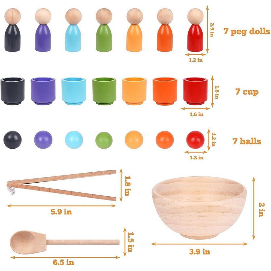 Activity-board  Hölzerne Sortierung Stapeln Spielzeug, Stücke von Regenbogen hölzerne Kugeln in Tassen, Baby-Spielzeug für Vorschule für Farbe Sortieren und Zählen 