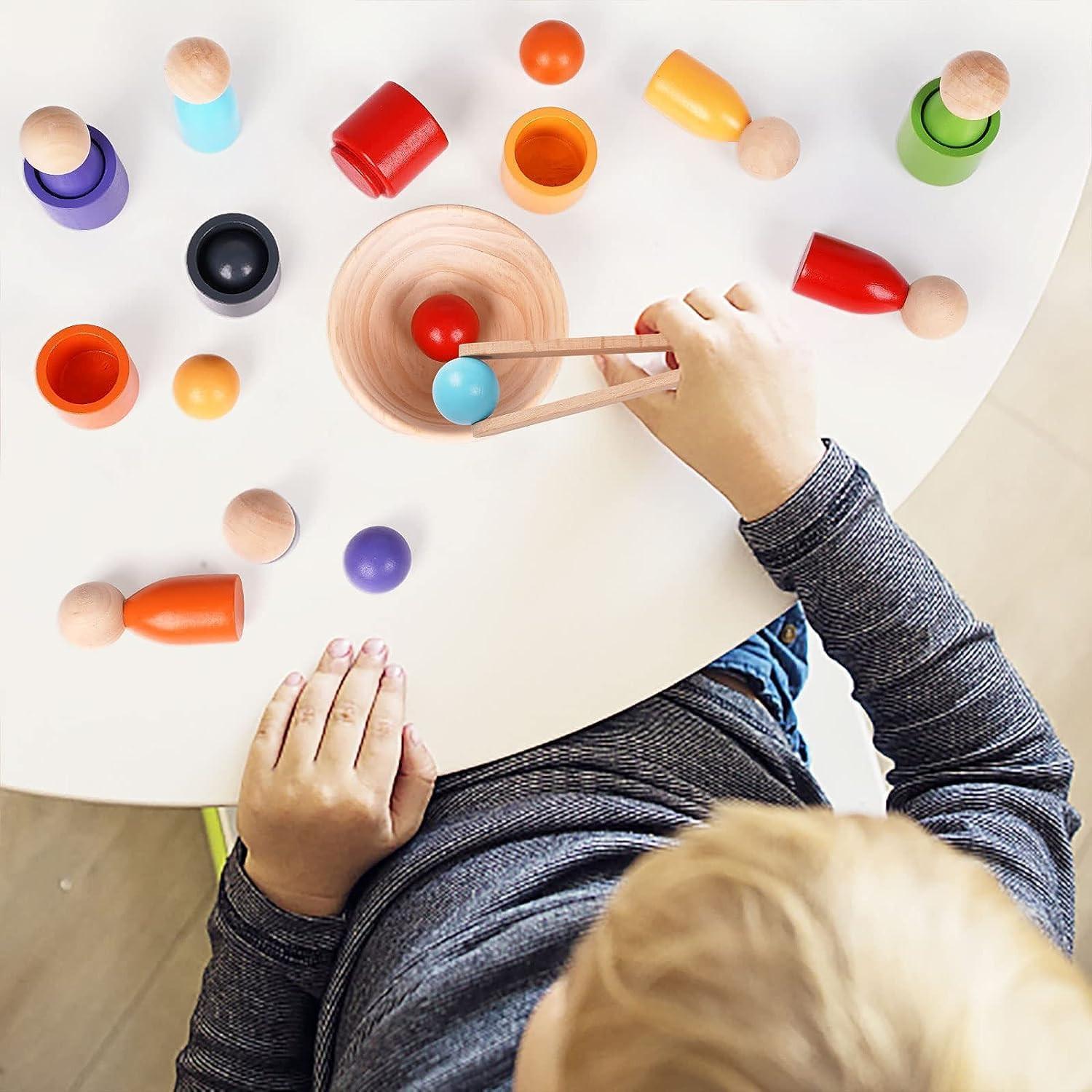 Activity-board  Hölzerne Sortierung Stapeln Spielzeug, Stücke von Regenbogen hölzerne Kugeln in Tassen, Baby-Spielzeug für Vorschule für Farbe Sortieren und Zählen 