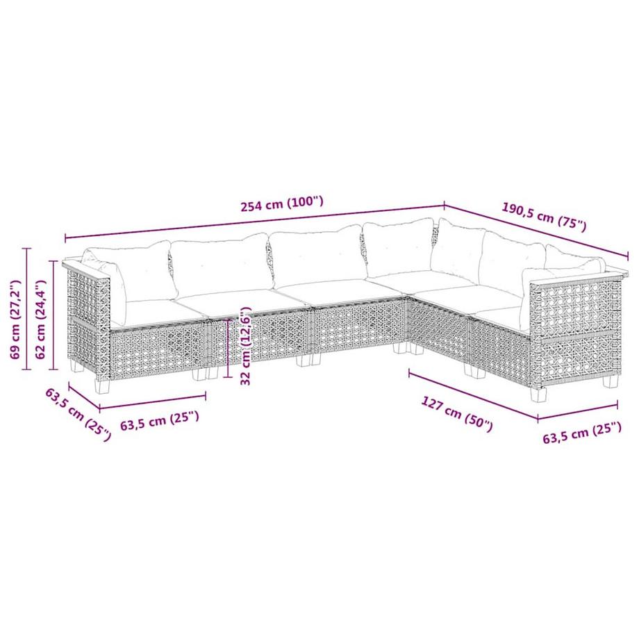 VidaXL Ensemble de canapés de jardin rotin synthétique  