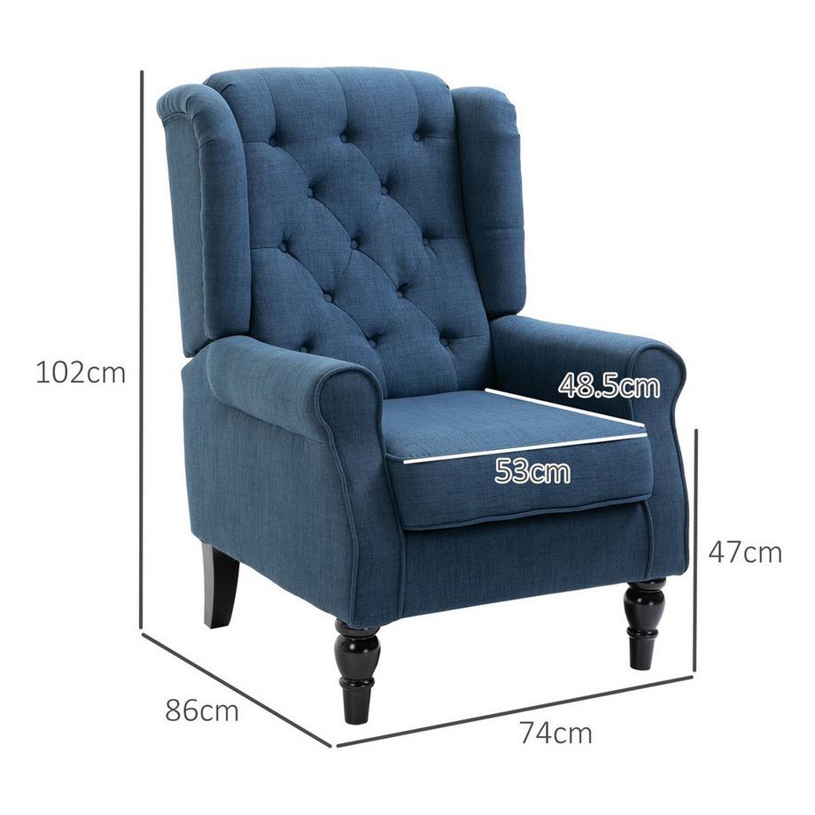 Northio Ohrensessel Sessel mit Tufting, hoher Rückenlehne, Gepolstert Loungesessel mit abgerundeten Armlehnen, Holzbeine, für Schlafzimmer, Wohnzimmer, bis 160 kg, Blau  