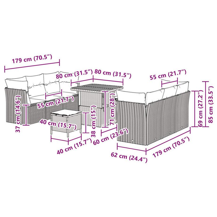 VidaXL Ensemble de canapé de jardin poly rattan  
