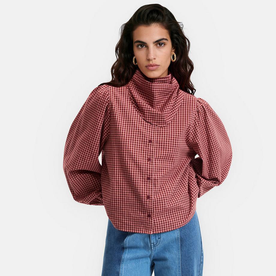 Chemise à carreaux col foulard manches longues