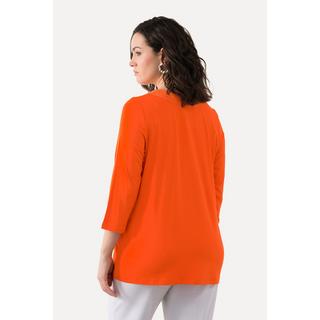 Ulla Popken  T-shirt avec broderie, col tunisien et manches 3/4 