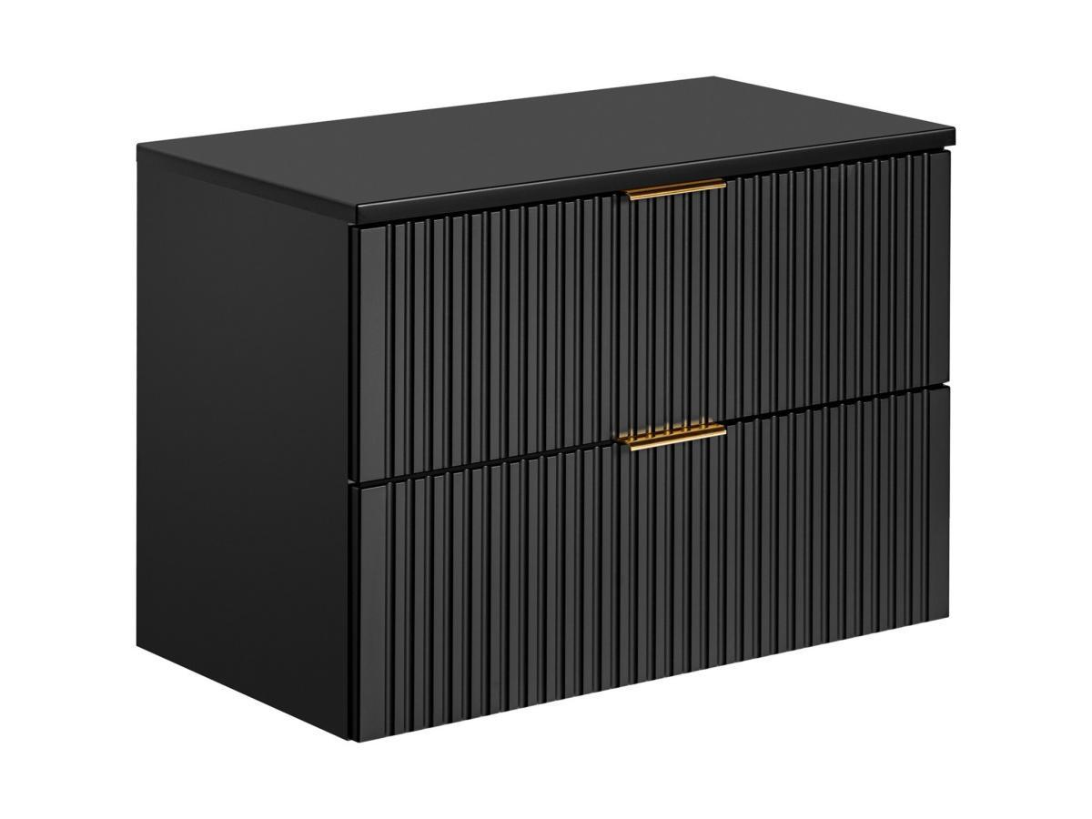 Vente-unique Mobile sotto lavabo sospeso scanalato con piano di appoggio L80 cm Nero - ZEVARA  