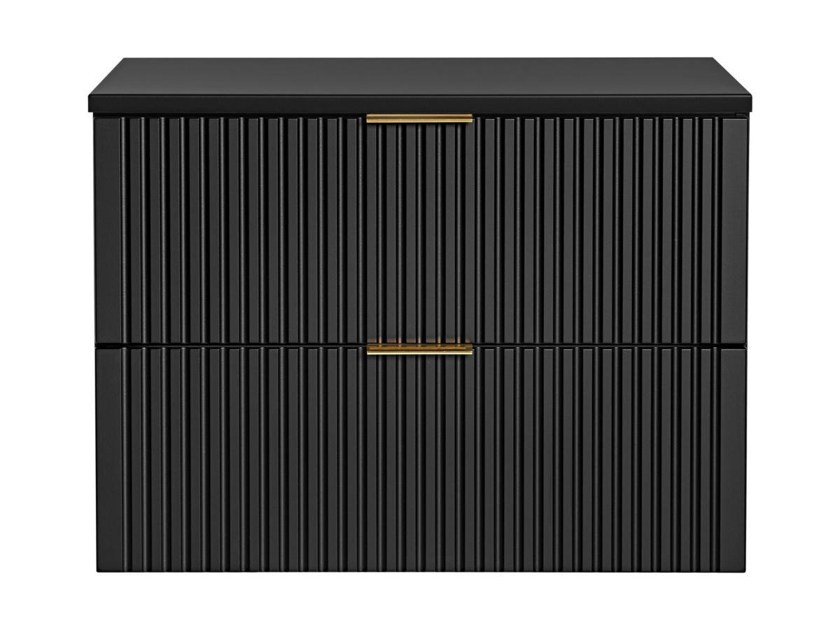 Vente-unique Mobile sotto lavabo sospeso scanalato con piano di appoggio L80 cm Nero - ZEVARA  