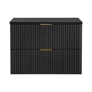 Vente-unique Mobile sotto lavabo sospeso scanalato con piano di appoggio L80 cm Nero - ZEVARA  