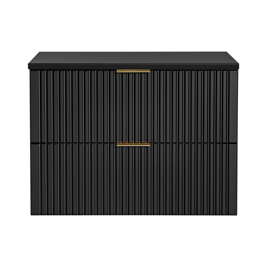 Vente-unique Meuble sous vasque suspendu strié avec planche - Noir - L80 cm - ZEVARA  