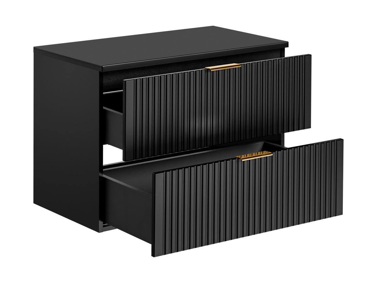 Vente-unique Mobile sotto lavabo sospeso scanalato con piano di appoggio L80 cm Nero - ZEVARA  