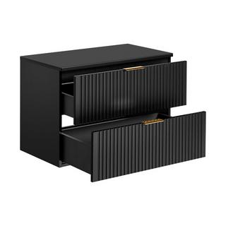 Vente-unique Mobile sotto lavabo sospeso scanalato con piano di appoggio L80 cm Nero - ZEVARA  