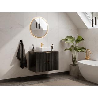 Vente-unique Mobile sotto lavabo sospeso scanalato con piano di appoggio L80 cm Nero - ZEVARA  