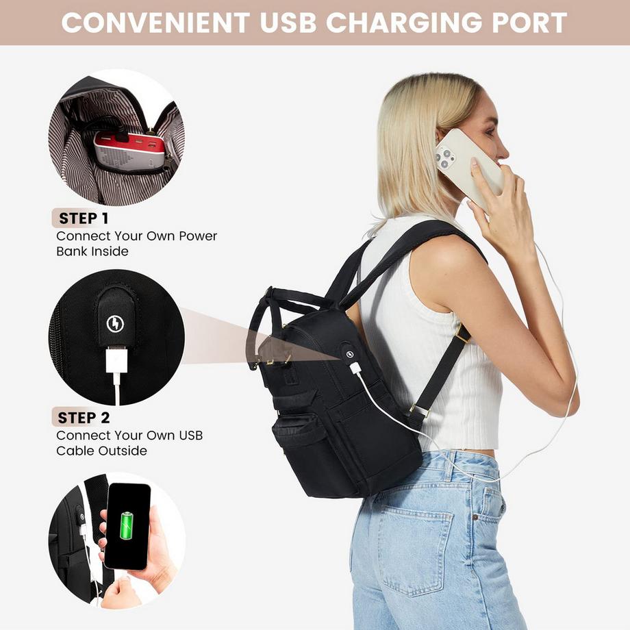 Only-bags.store Sac à dos de ville élégant et étanche Sac à main 2-en-1 avec port de charge USB  