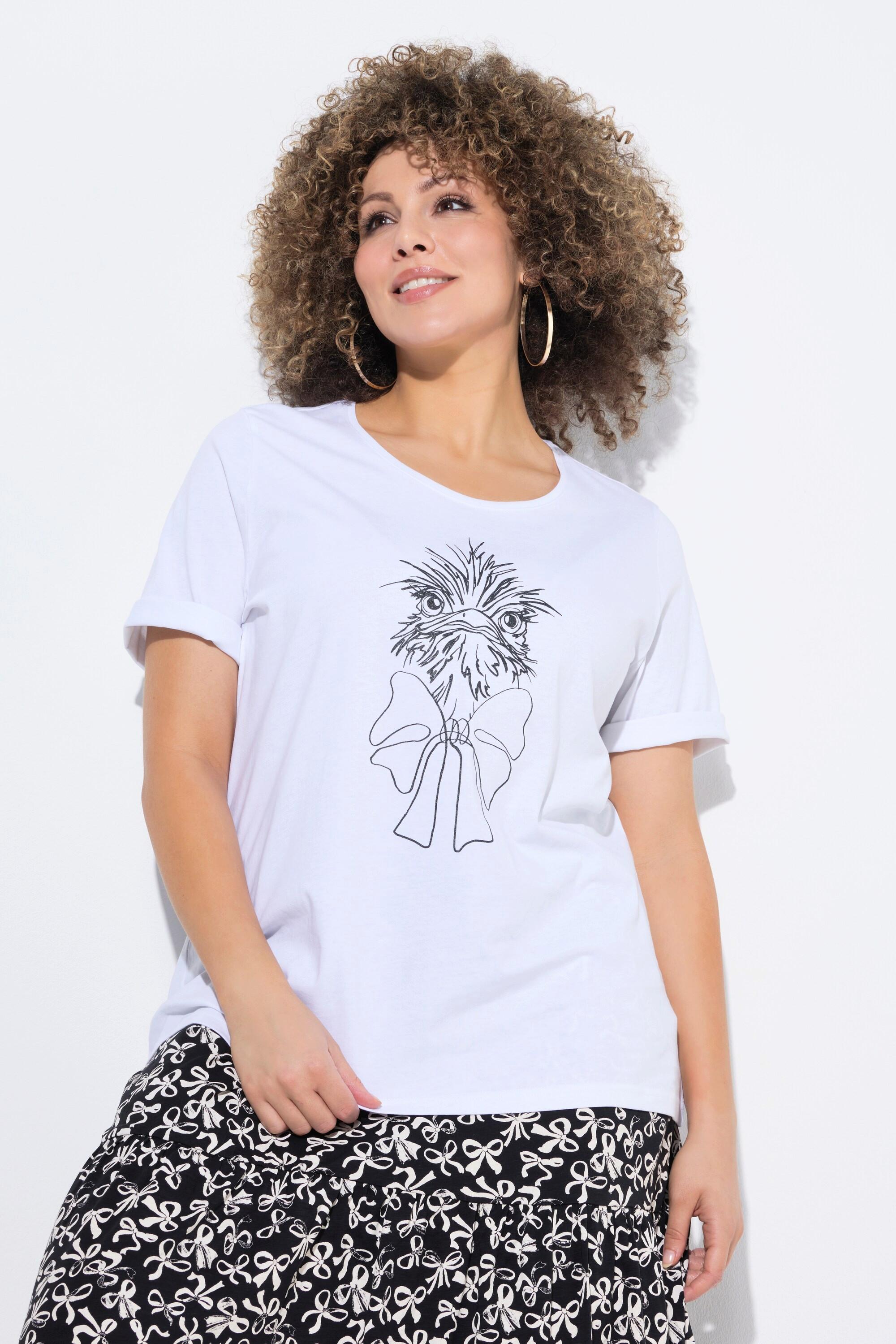 Ulla Popken T-Shirt Classica Stampa Struzzo Girocollo Mezze Maniche  