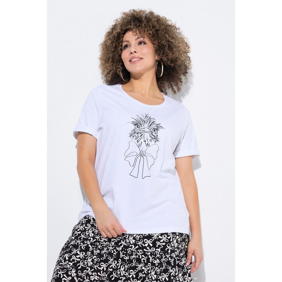 Ulla Popken T-Shirt Classique Imprimé Autruche Col Rond Manches Courtes  