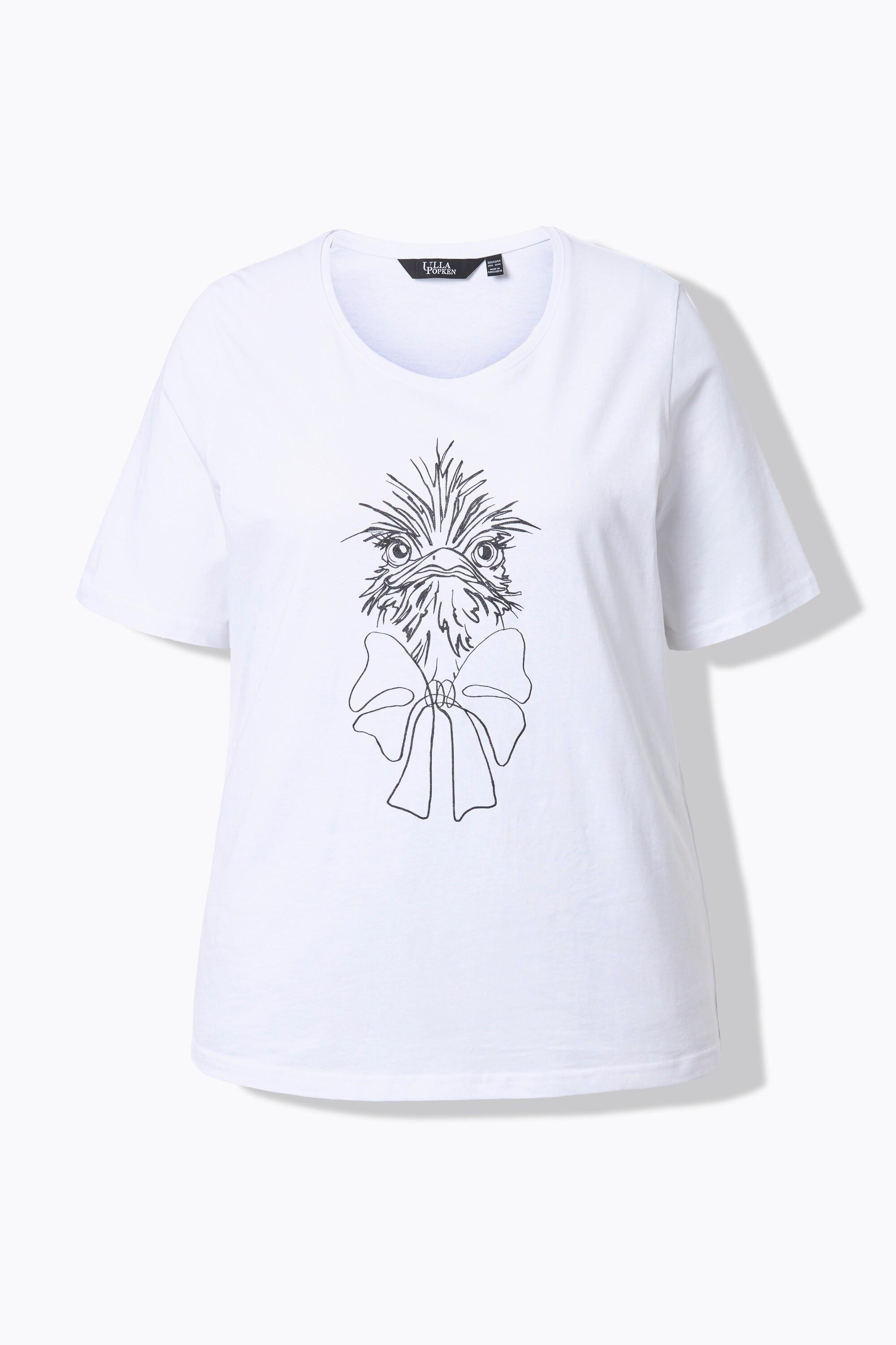 Ulla Popken T-Shirt Classica Stampa Struzzo Girocollo Mezze Maniche  