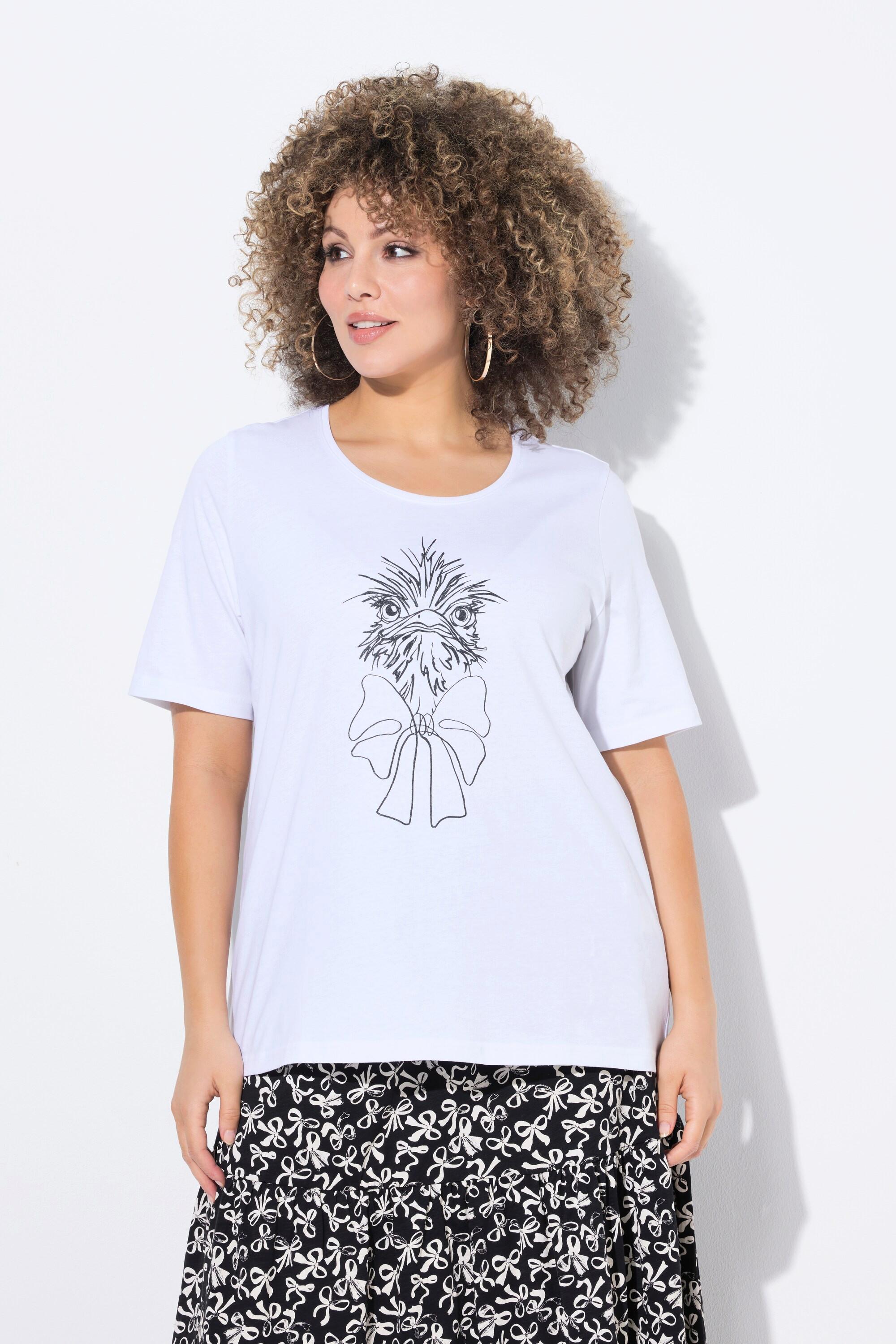 Ulla Popken T-Shirt Classica Stampa Struzzo Girocollo Mezze Maniche  