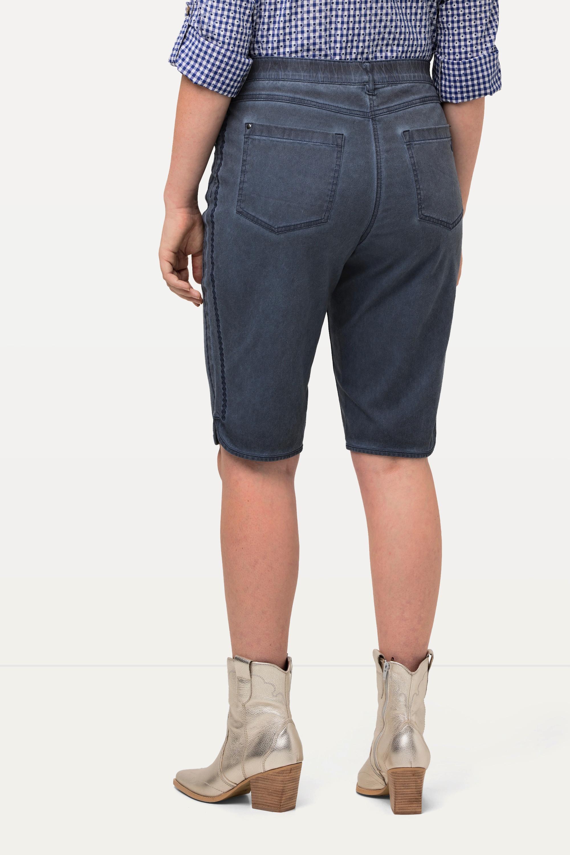 Ulla Popken Mandy Bermuda Jean Trachten Effet Usé Brodé  