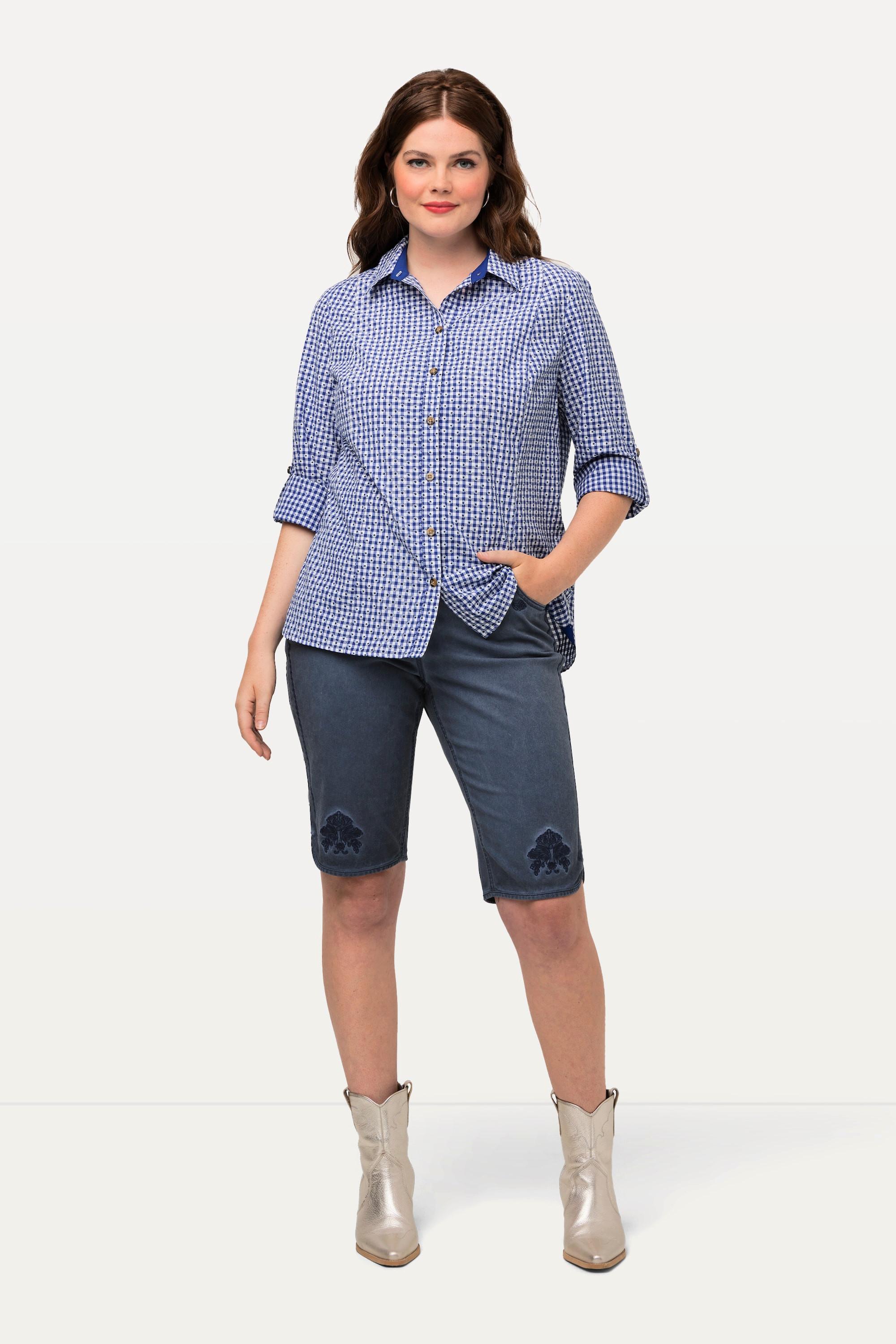 Ulla Popken Mandy Bermuda Jean Trachten Effet Usé Brodé  