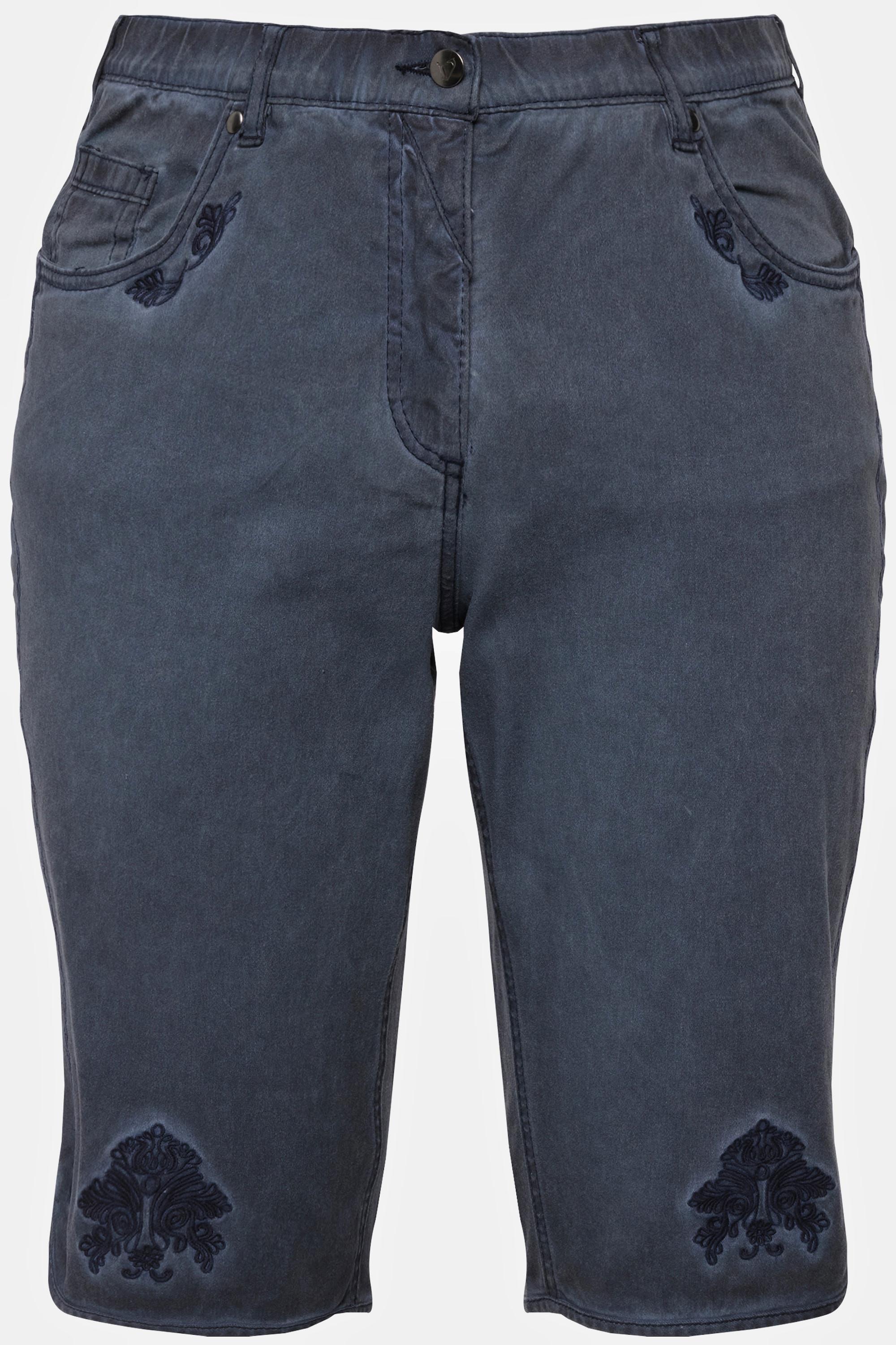 Ulla Popken Mandy Bermuda Jean Trachten Effet Usé Brodé  