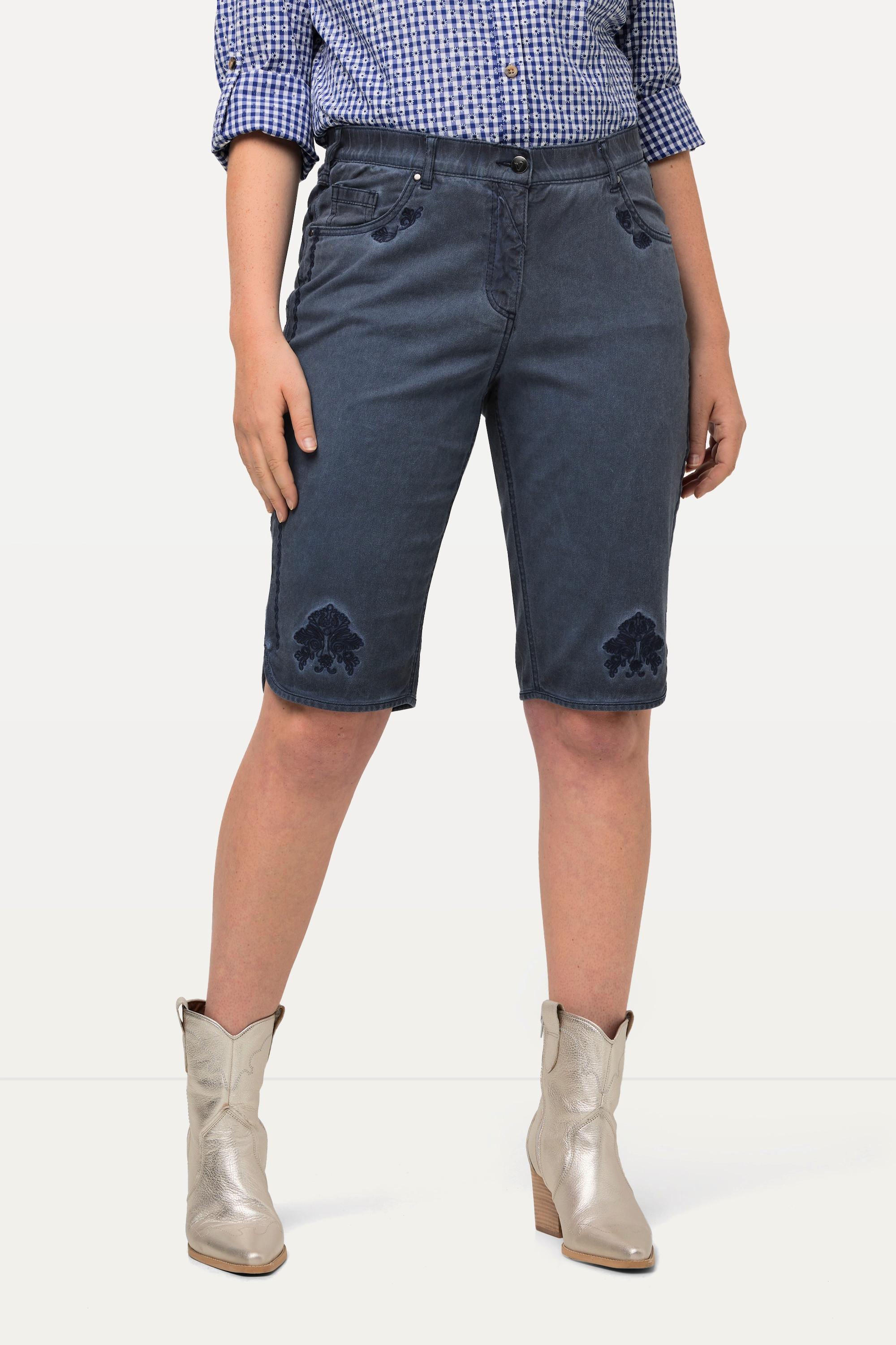 Ulla Popken Mandy Bermuda Jean Trachten Effet Usé Brodé  