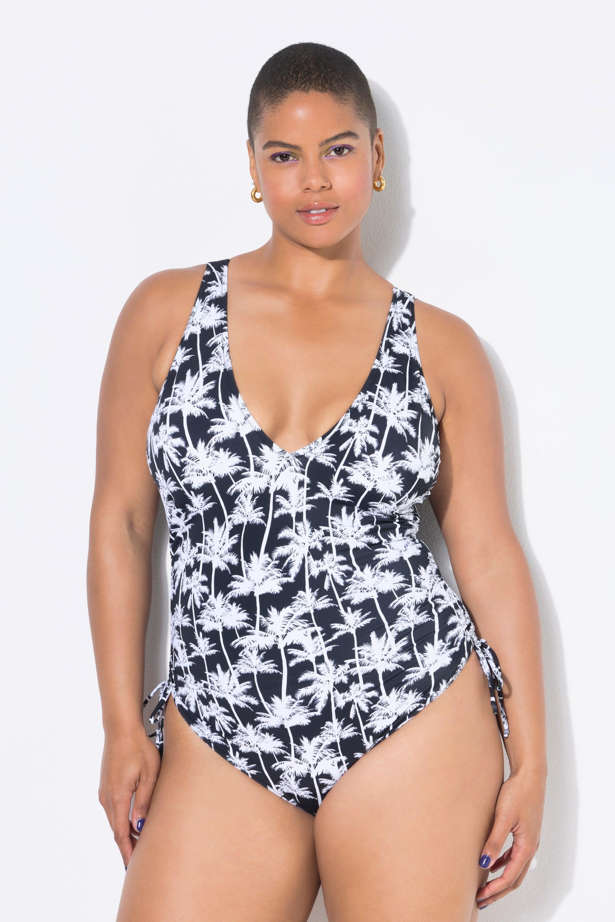 Studio Untold Maillot de bain imprimé palmiers bonnets souples fronces latérales  