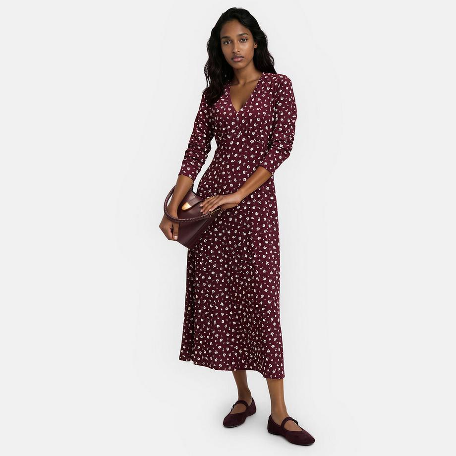 La Redoute Collections Robe longue imprimé floral à col V et manches longues  